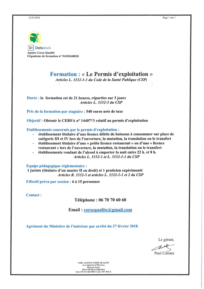 Formation permis d'exploitation Formation permis d'exploitation