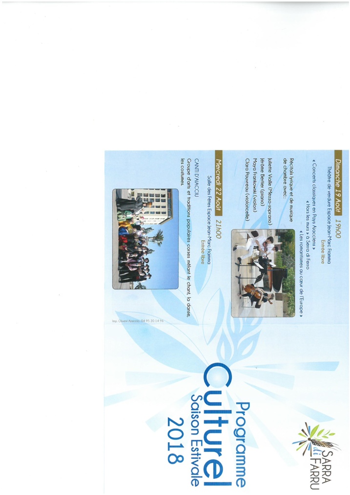 Programme culturel saison estivale 2018 Programme culturel saison estivale 2018