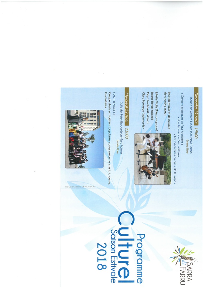 Programme culturel saison estivale 2018 Programme culturel saison estivale 2018