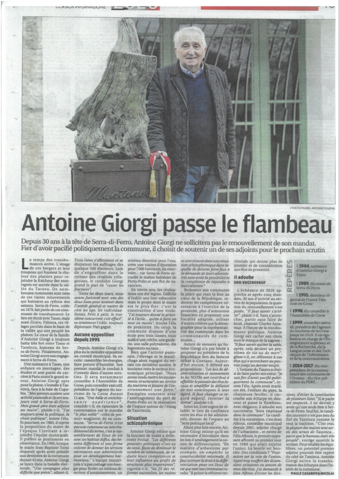  Article Corse matin de vendredi 15 novembre 2019