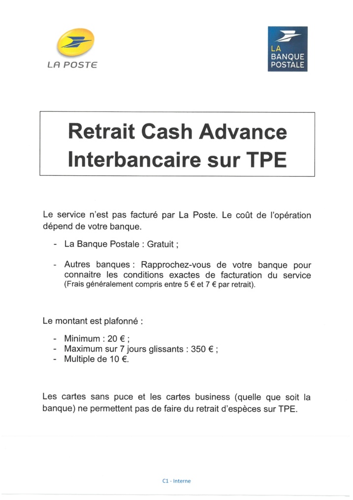 Retrait cash advance sur TPE