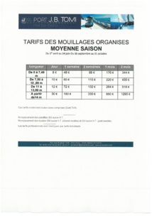  Tarifs du port Jean-Baptiste Tomi 2020