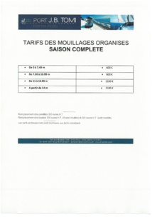  Tarifs du port Jean-Baptiste Tomi 2020