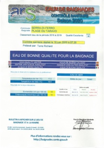 Analyse des eaux de baignades juin 2020 Analyse des eaux de baignades juin 2020