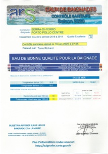 Analyse des eaux de baignades juin 2020 Analyse des eaux de baignades juin 2020