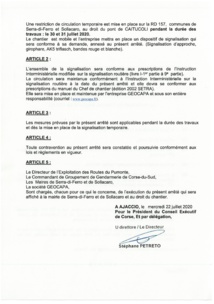 Arrêté n 2020-ROUA-146 portant restriction temporaire de circulation sur la RD 157 pont du Caitucoli sur les communes de Serra di Ferro et Sollacaro le 30 et 31 juillet 2020 Arrêté n 2020-ROUA-146 portant restriction temporaire de circulation sur la RD 157 pont du Caitucoli sur les communes de Serra di Ferro et Sollacaro le 30 et 31 juillet 2020