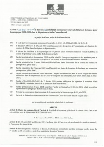  Arrêté n°2A2020-07-10-002 du 10 juillet 2020 portant sur l'ouverture et clôture de la chasse pour la campagne 2020-2021 dans le département de la Corse du sud