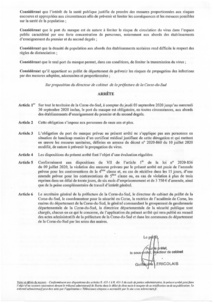 Arrêté n°2A-2020-08-31 -011 du 31 août 2020