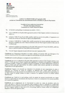 Arrêté n°2A-2020-09-25-00 du 25 septembre 2020 portant sur l'interdiction des rassemblements festifs ou familiaux de plus de 30 personnes