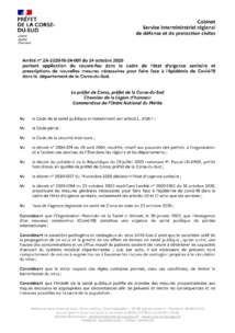 Arrêté n° 2A-2020-10-24-001 du 24 octobre 2020 portant application du couvre-feu dans le cadre de l’état d’urgence sanitaire et prescriptions de nouvelles mesures nécessaires pour faire face à l’épidémie de Covid-19 dans le département de la Corse-du