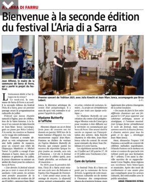 Article paru dans Corse Matin de Ange François Istria