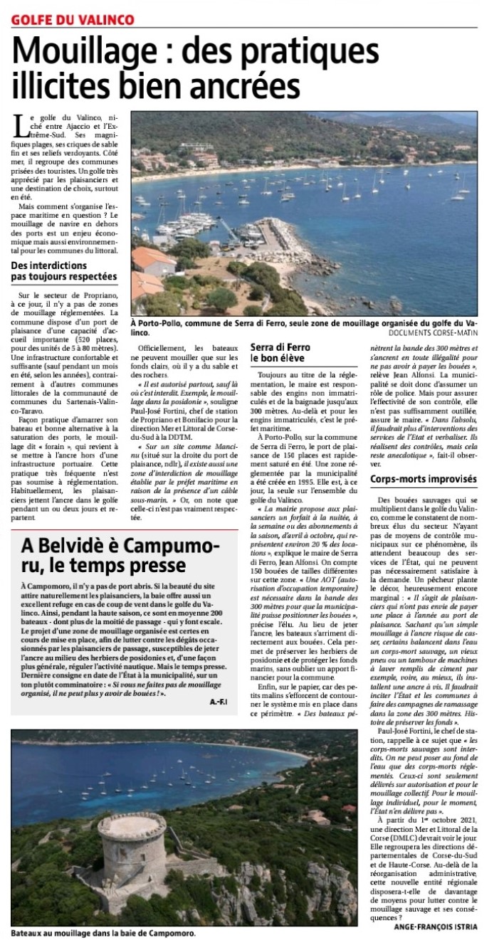 Article de Corse matin du 16/09 d'Ange François Istria Article de Corse matin du 16/09 d'Ange François Istria