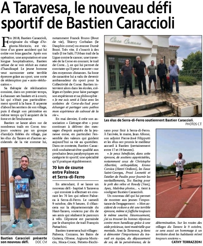 Article paru dans Corse matin ce 24/09/2021 de Cathy Terrazzoni