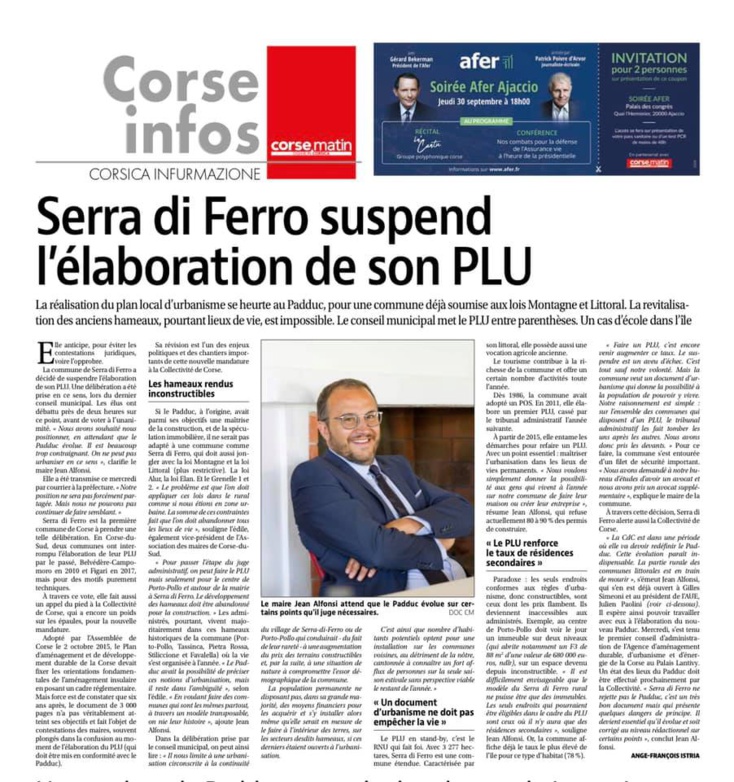 Article Corse Matin du 26 septembre 2021 Article Corse Matin du 26 septembre 2021