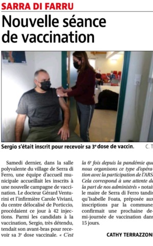 Article de Corse matin du 18/01/2022 de Cathy Terrazzoni Article de Corse matin du 18/01/2022 de Cathy Terrazzoni