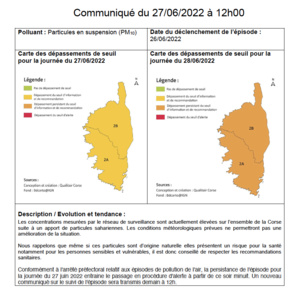 Episode de pollution atmosphérique du 27/06/2022 au 28/06/2022 Episode de pollution atmosphérique du 27/06/2022 au 28/06/2022