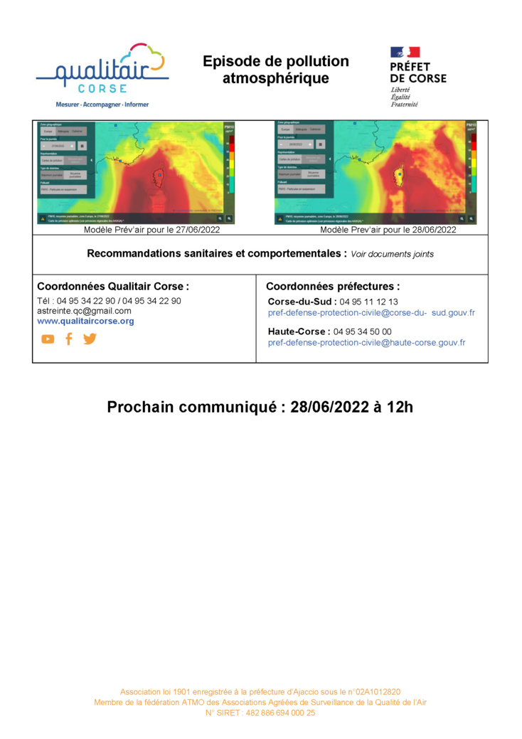 Episode de pollution atmosphérique du 27/06/2022 au 28/06/2022 Episode de pollution atmosphérique du 27/06/2022 au 28/06/2022