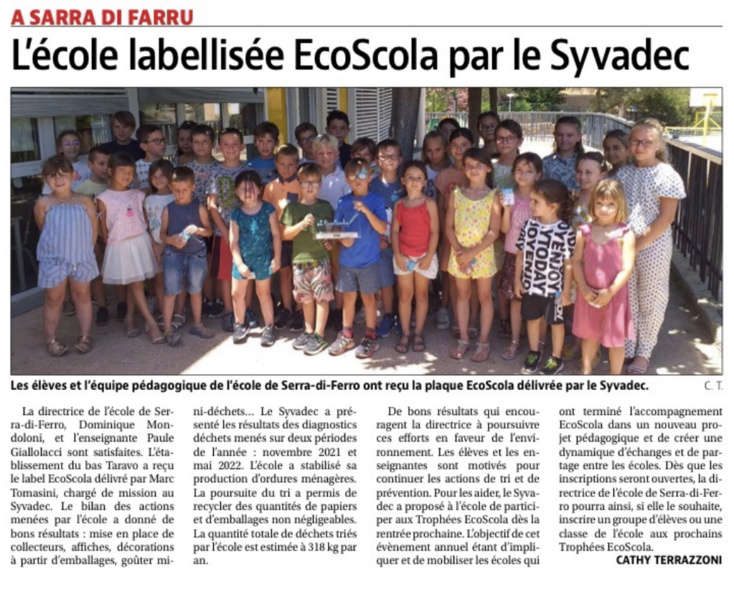 Article de Corse matin du 09/07/2022 de Cathy TERRAZZONI Article de Corse matin du 09/07/2022 de Cathy TERRAZZONI