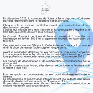Réalisation de l'adressage sur la commune de Sarra di Farru 