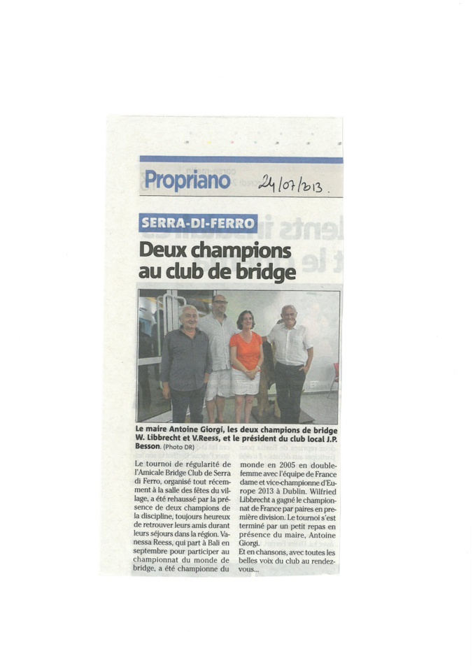 Tournoi de bridge juillet 2013 Tournoi de bridge juillet 2013