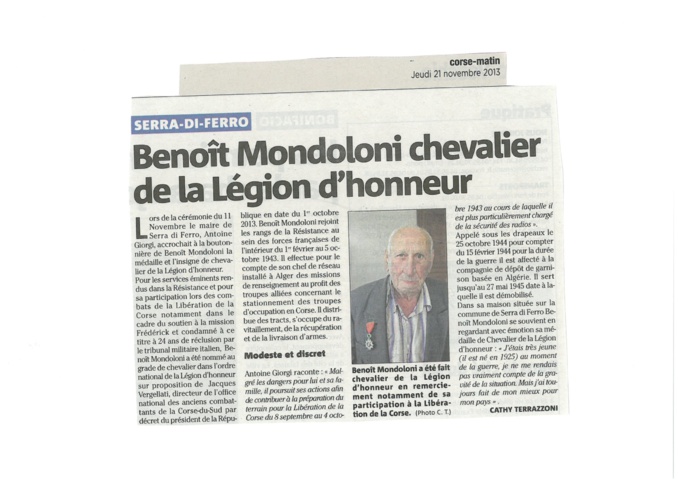 benoît Mondoloni chevalier de la Légion d'honneur
