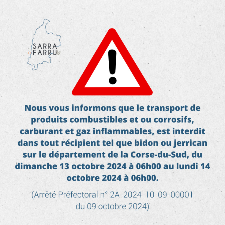 Interdiction de transport de produits combustibles, corrosifs et inflammables