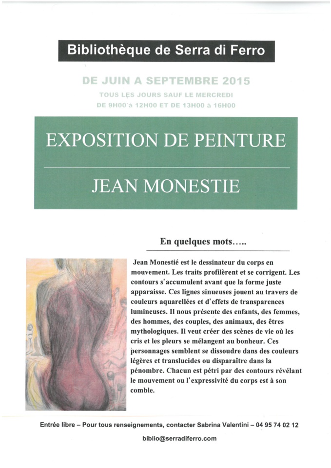EXPOSITION DE PEINTURE DE JEAN MONESTIE DE JUIN A SEPTEMBRE 2015 A LA BIBLIOTHEQUE DE SERRA DI FERRO