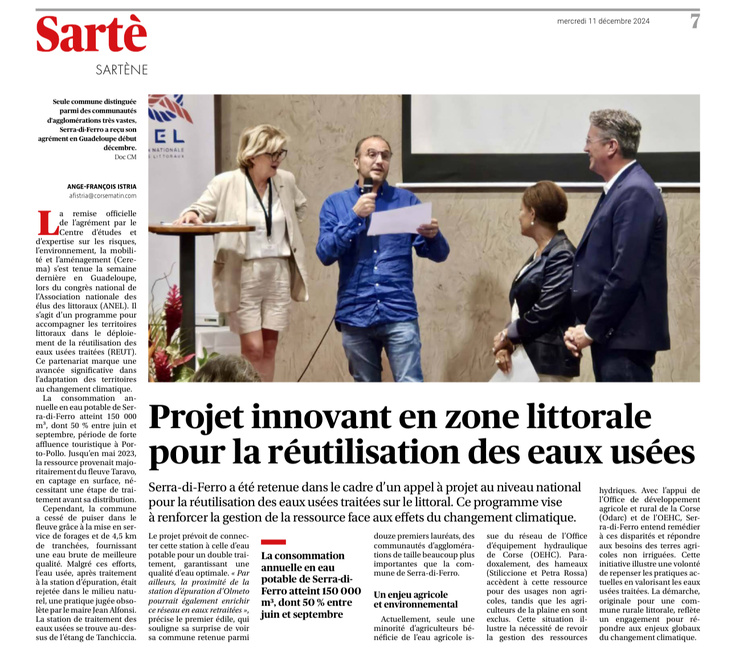 Serra di Ferro est retenue dans le programme d’accélération de la REUT en littoral Serra di Ferro est retenue dans le programme d’accélération de la REUT en littoral