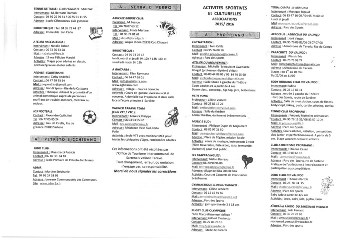 Activités sportives et culturelles associations 2015/2016 Activités sportives et culturelles associations 2015/2016