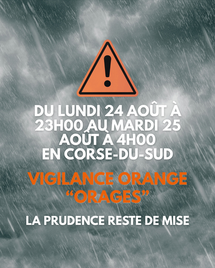ALERTE MÉTÉOROLOGIQUE – VIGILANCE ORANGE « ORAGES » – Lundi 24 août 2026 ALERTE MÉTÉOROLOGIQUE – VIGILANCE ORANGE « ORAGES » – Lundi 24 août 2026