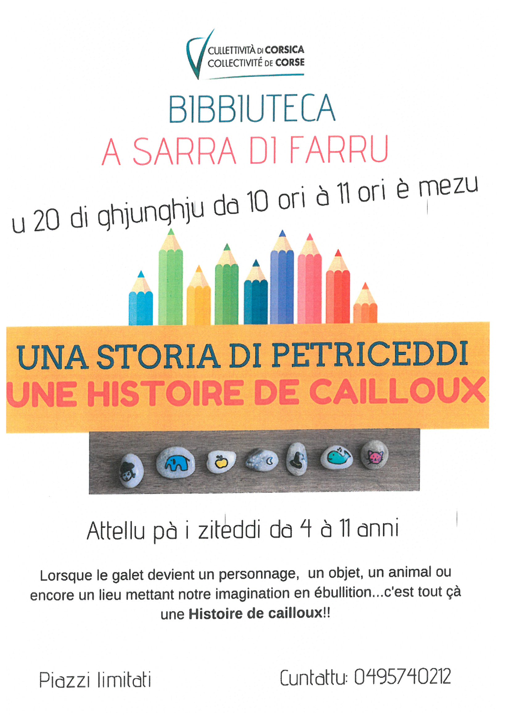 Atelier "histoire de cailloux" bibliothèque de Serra di Ferro