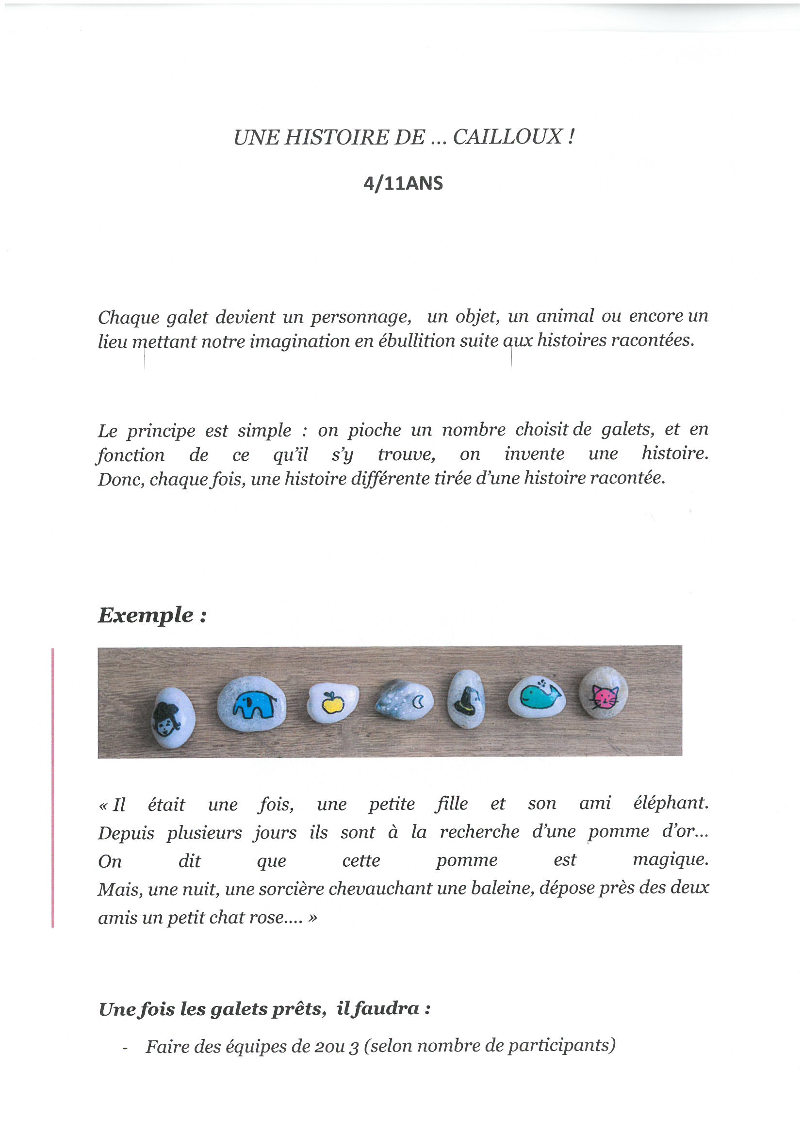 Atelier "histoire de cailloux" bibliothèque de Serra di Ferro