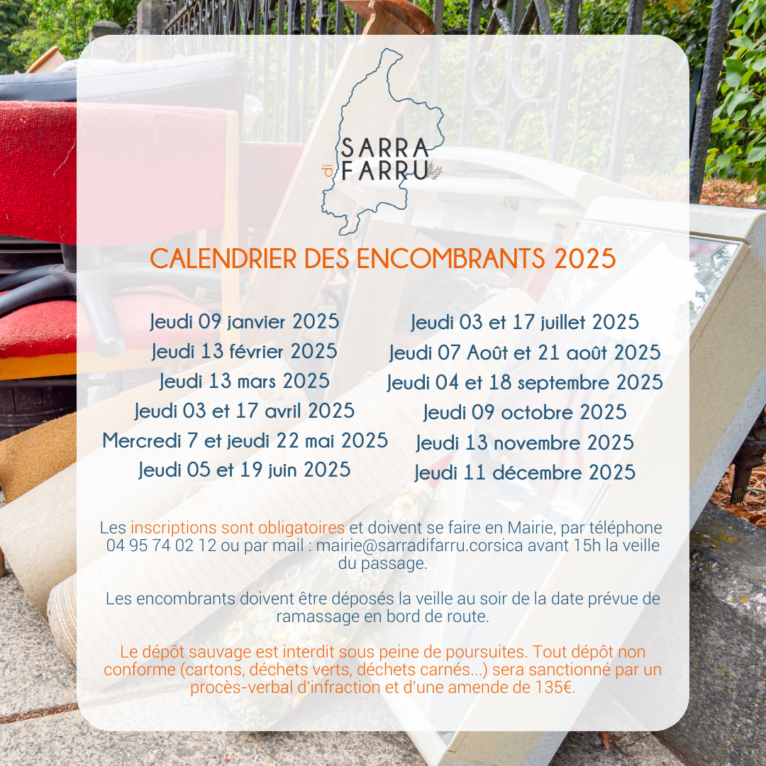 Calendrier des encombrants 2025  Calendrier des encombrants 2025