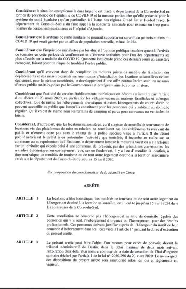  Covid-19 et vacances scolaires :interdiction des locations saisonnières en Corse-du-Sud