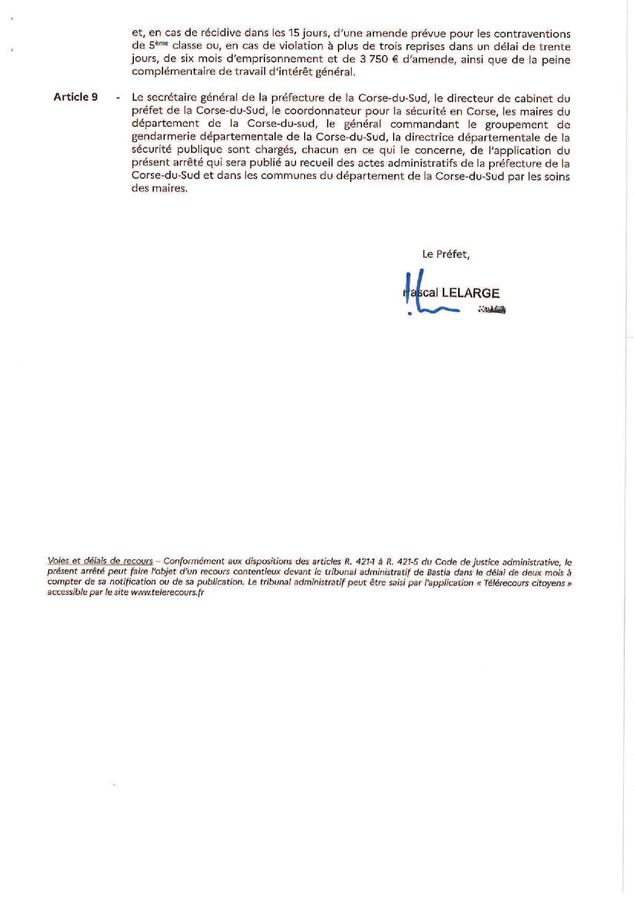 Arrêté n° 2A-2020-10-24-001 du 24 octobre 2020 portant application du couvre-feu dans le cadre de l’état d’urgence sanitaire et prescriptions de nouvelles mesures nécessaires pour faire face à l’épidémie de Covid-19 dans le département de la Corse-du
