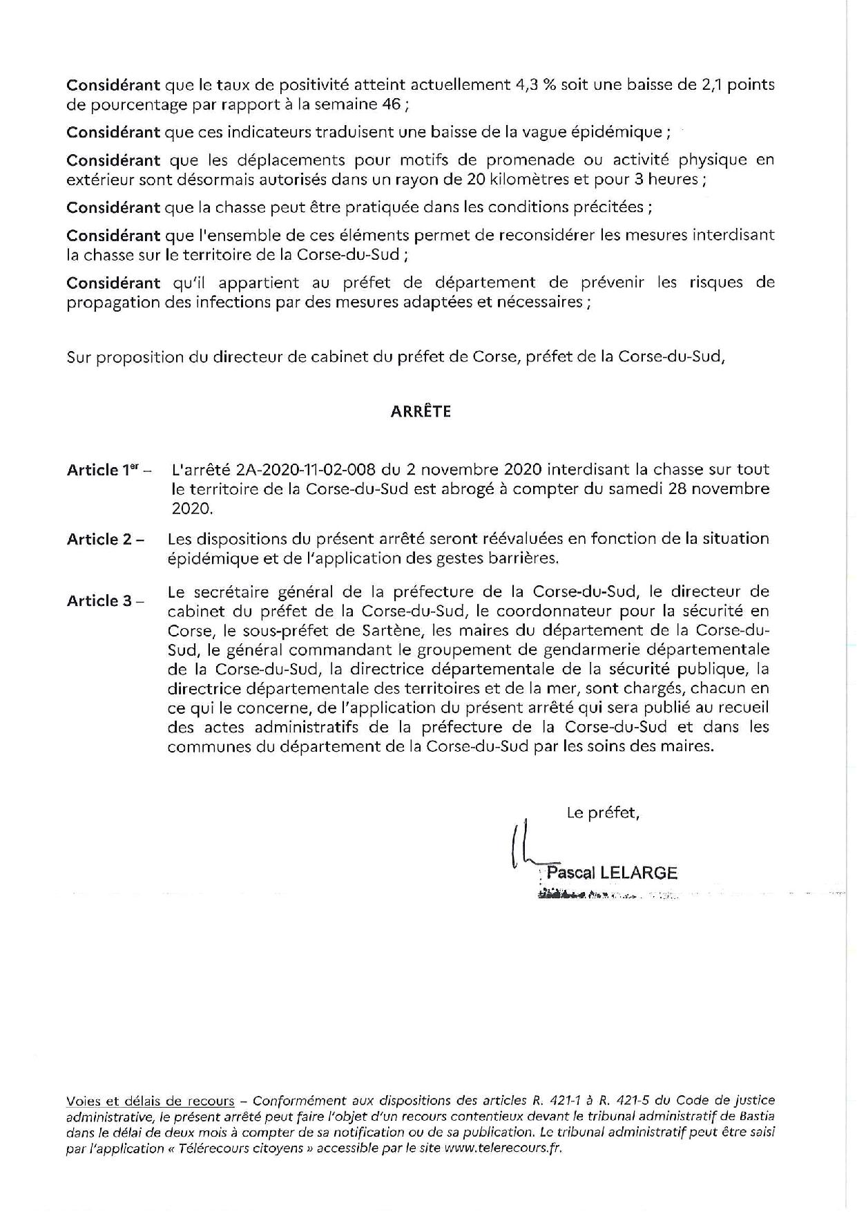 Arrêté préfectoral n° 2A-2020-11-25-012 Arrêté préfectoral n° 2A-2020-11-25-012