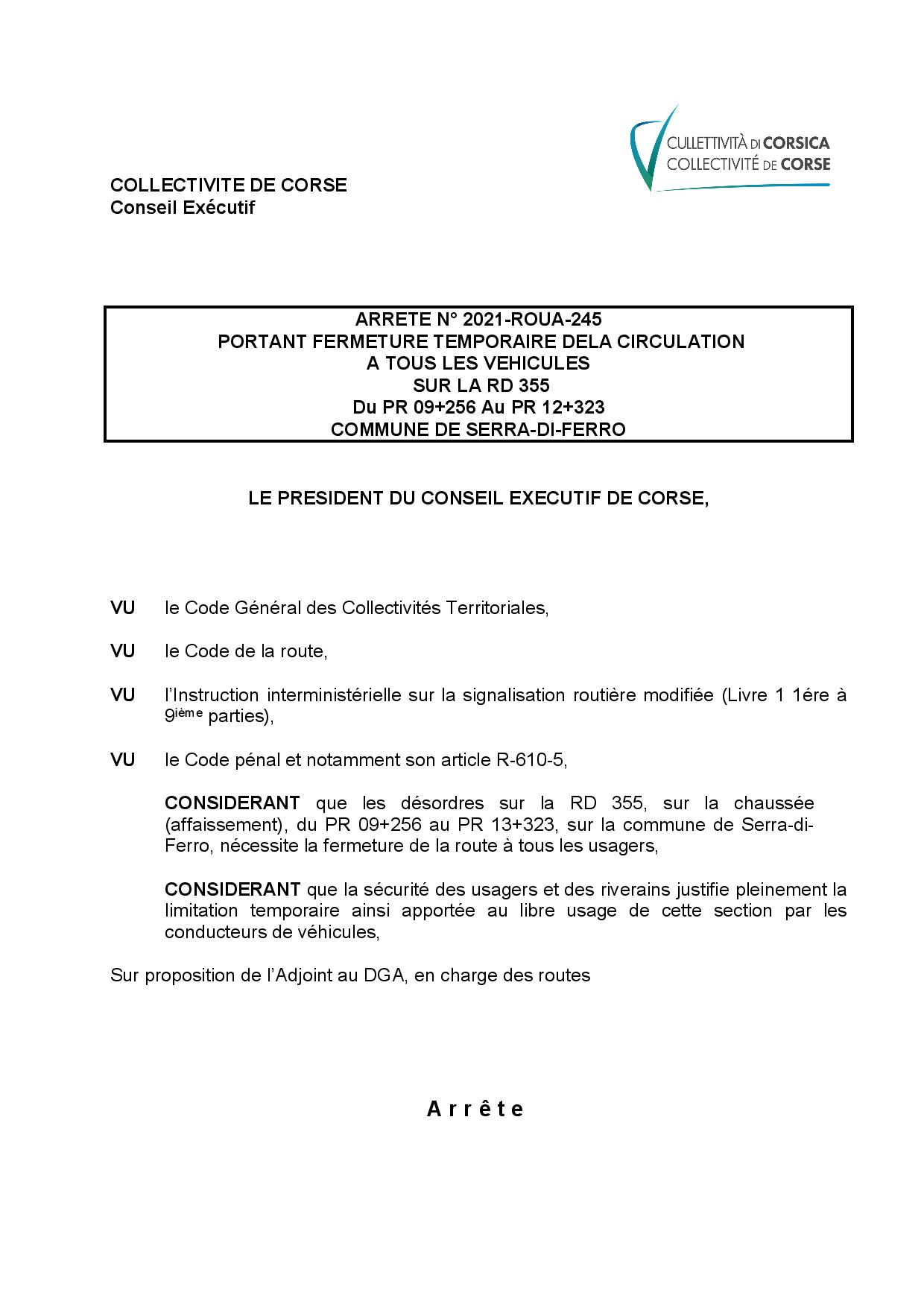 Info route -Fermeture Rd 355 jusqu'au 21 janvier