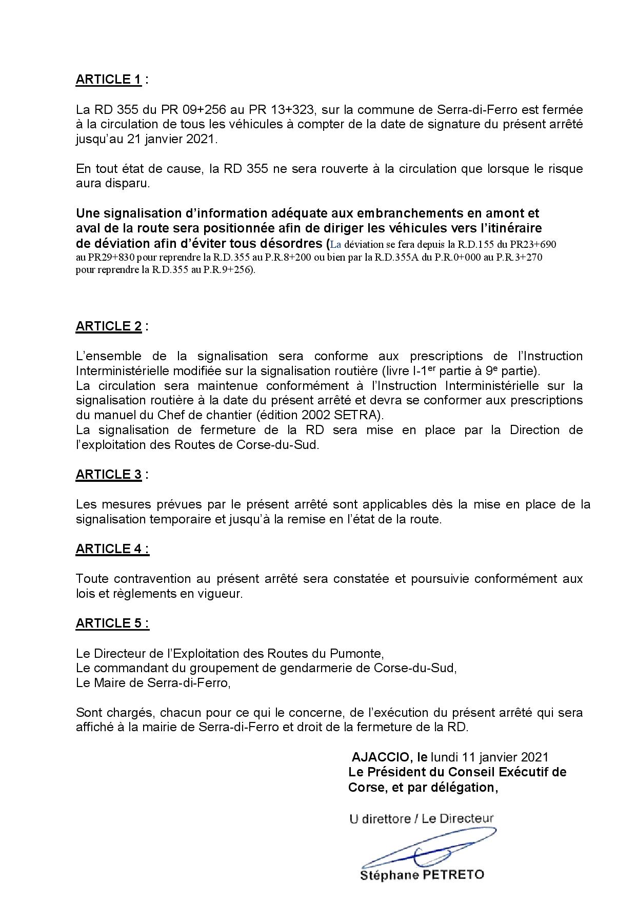 Info route -Fermeture Rd 355 jusqu'au 21 janvier