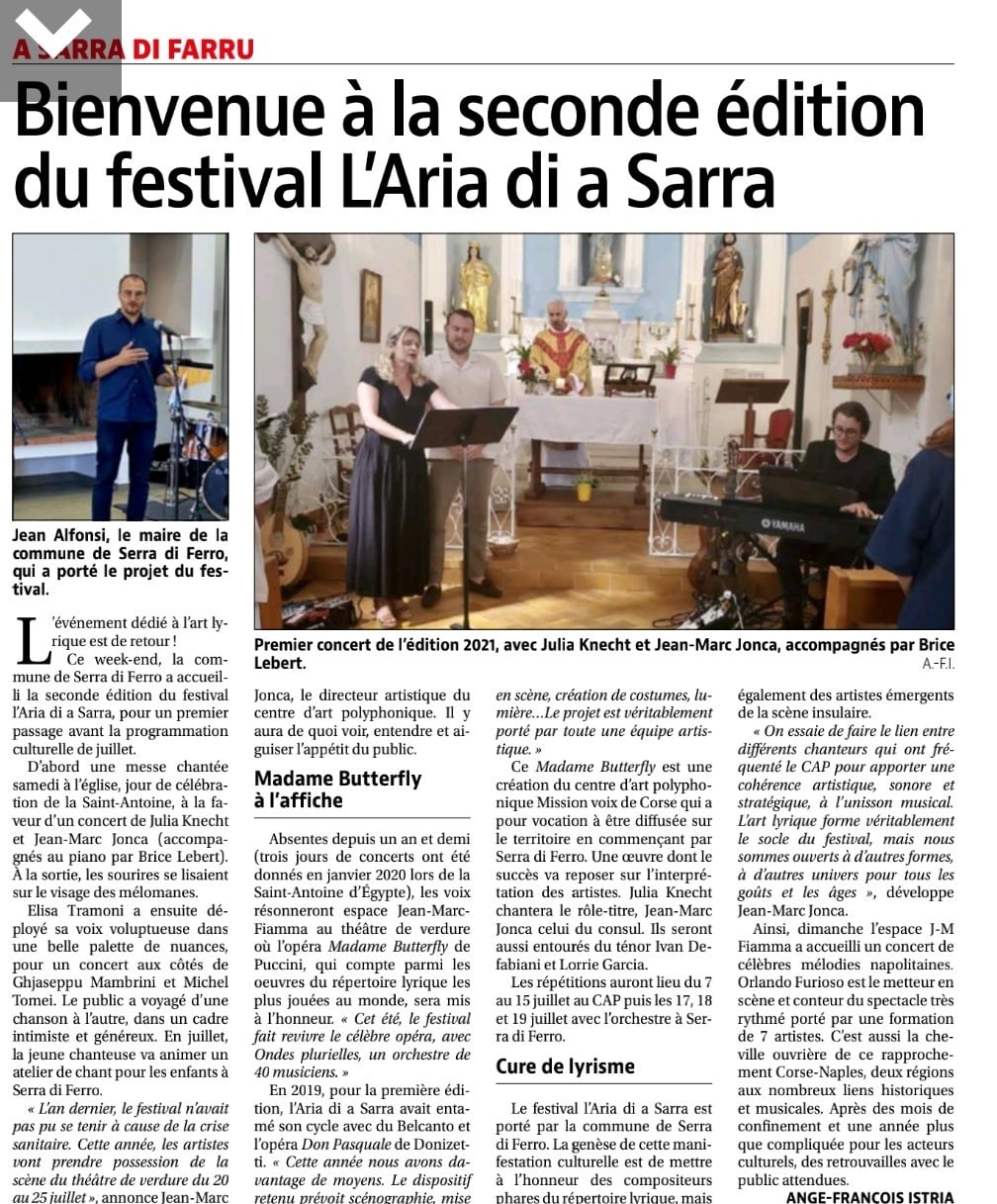 Article paru dans Corse Matin de Ange François Istria Article paru dans Corse Matin de Ange François Istria