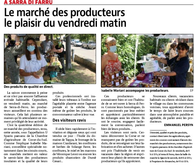 Article de Corse Matin du 20 juin 2021 Article de Corse Matin du 20 juin 2021