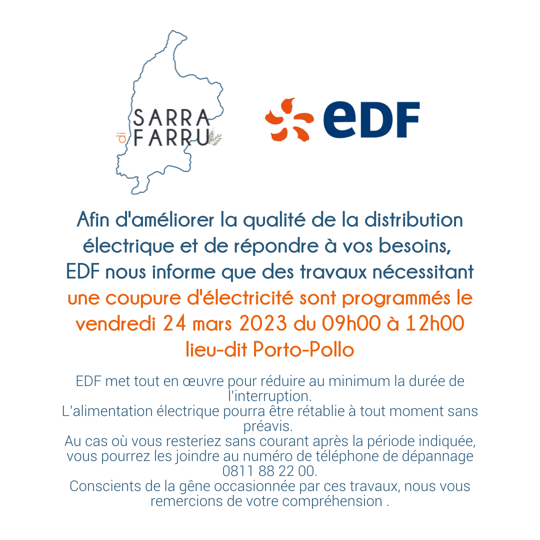 ℹ️ Coupure d'électricité - vendredi 24 mars à Porto-Pollo