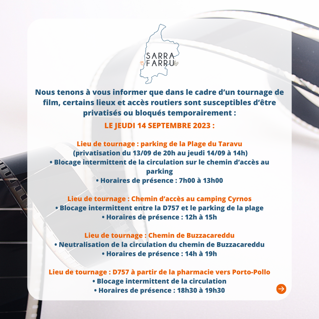 Tournage d'un film : lieux et accès routiers susceptibles d’être privatisés ou bloqués temporairement