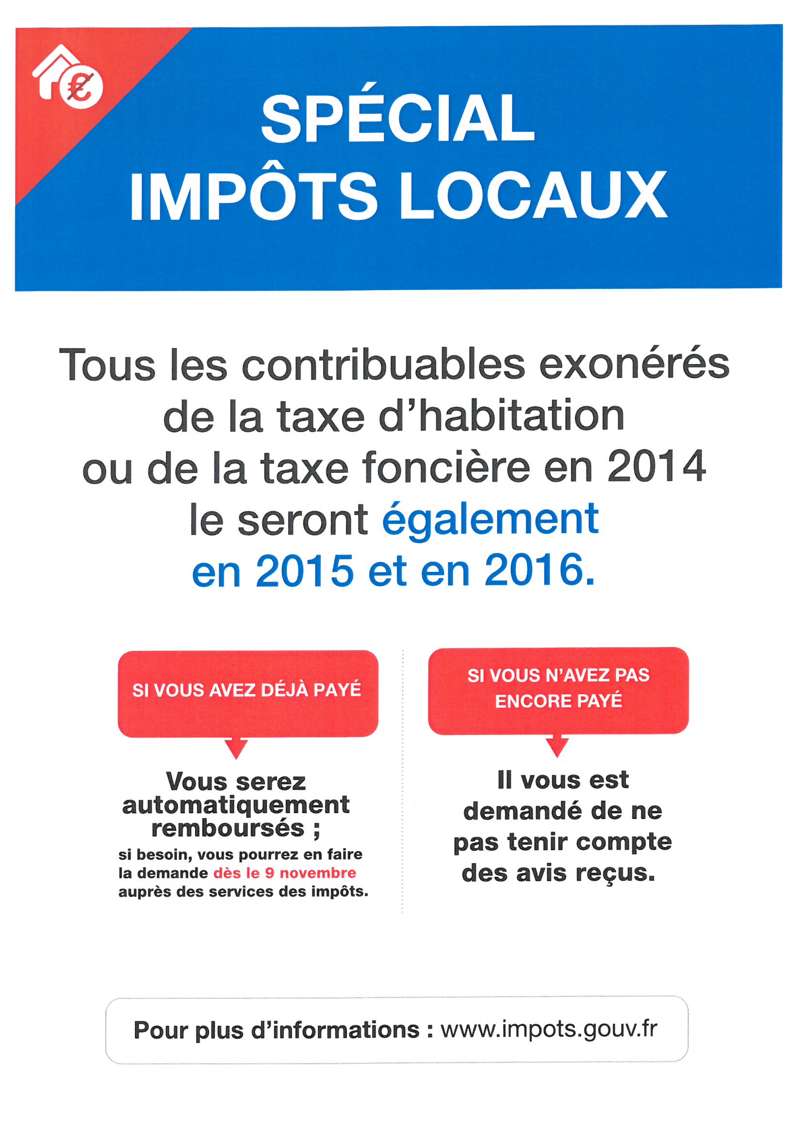 Informations sur l'exonération de la taxe d’habitation ou de la taxe