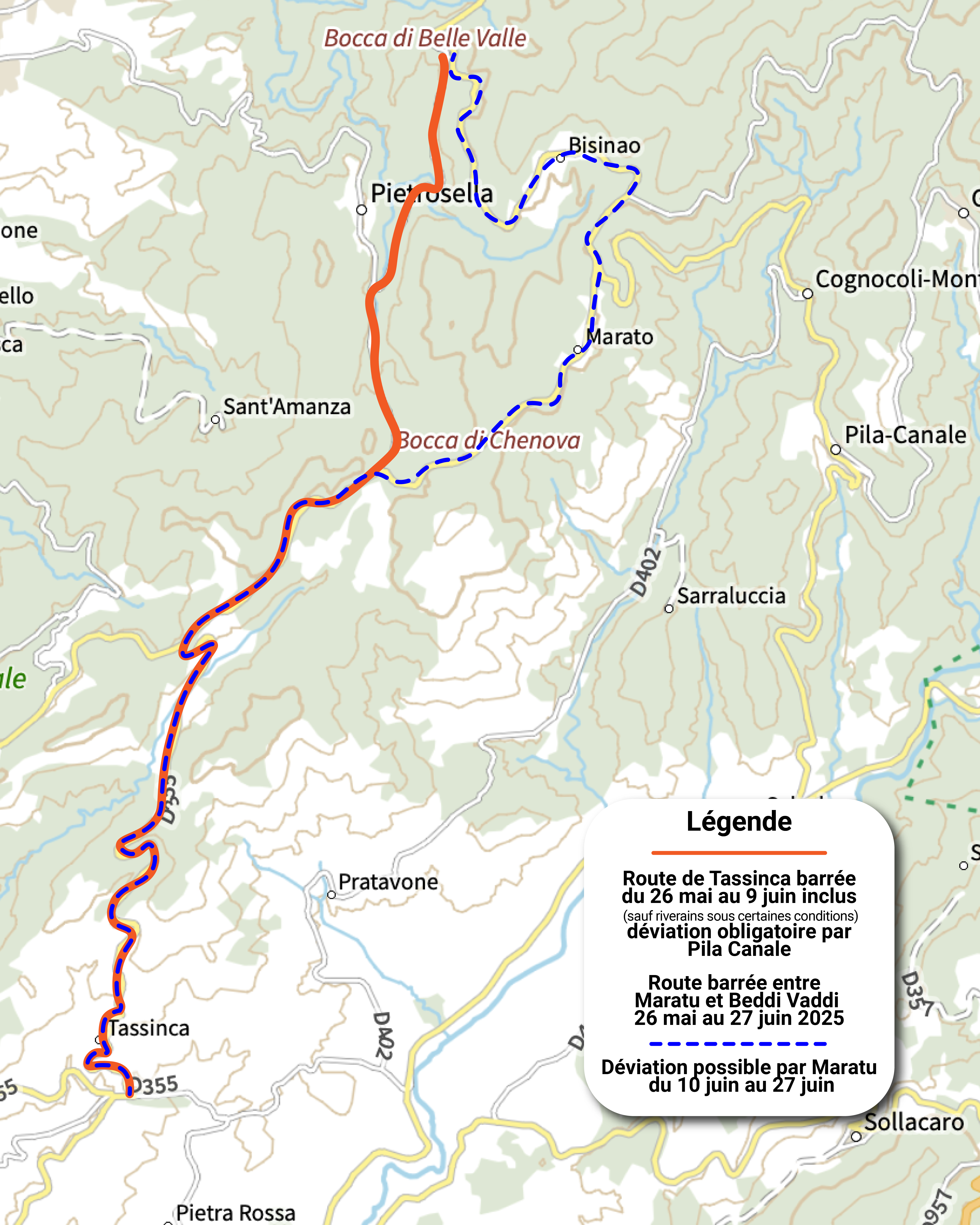 🛣️ Réfection des enrobés à Tassinca et sur la route d’Ajaccio du 26 mai au 27 juin 2025