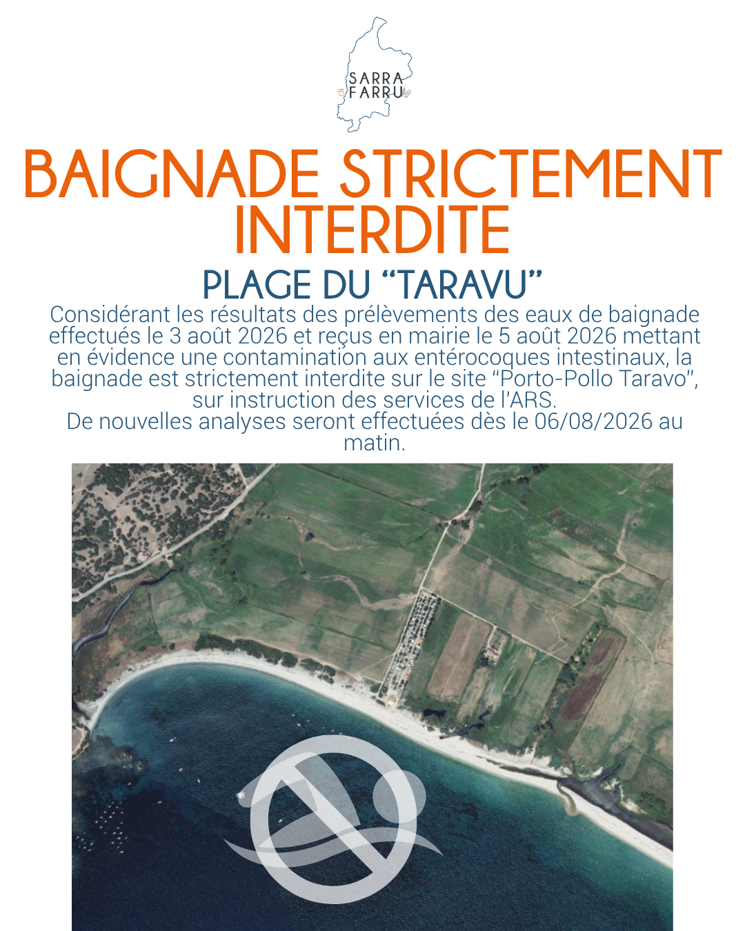 Baignade interdite : Plage du Taravo