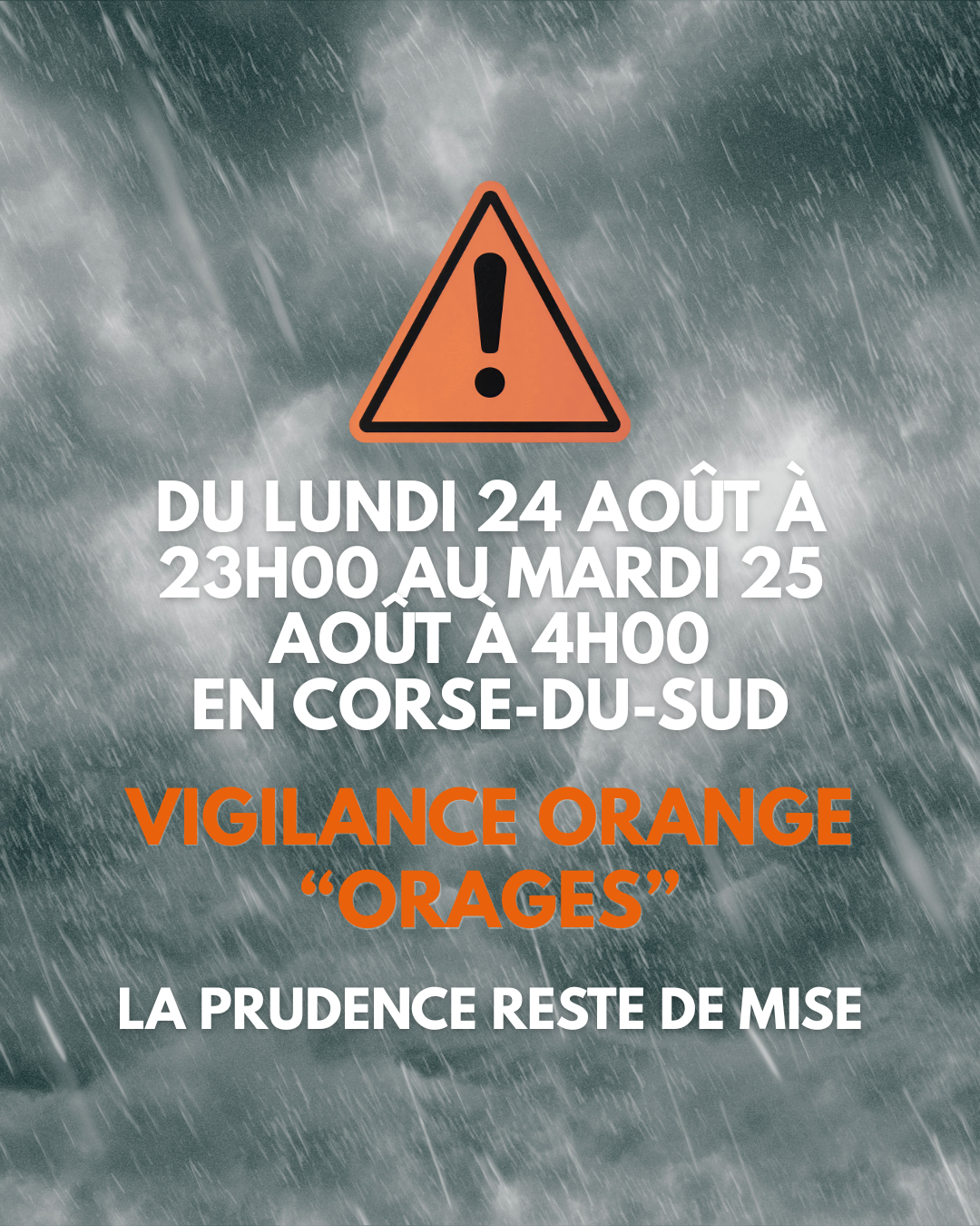 ALERTE MÉTÉOROLOGIQUE – VIGILANCE ORANGE « ORAGES » – Lundi 24 août 2026 ALERTE MÉTÉOROLOGIQUE – VIGILANCE ORANGE « ORAGES » – Lundi 24 août 2026