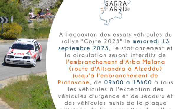 Arrêté du Maire : circulation et stationnement interdits d'Arba Melana à l'embranchement de Pratavone