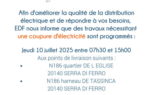 ℹ Coupure d'électricité : jeudi 10 juillet 2025
