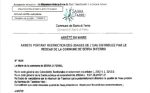 Arrêté portant restriction des usages de l'eau distribuée par le réseau de la commune de Serra di Ferro