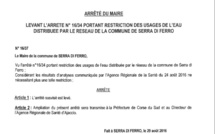 Arrêté 16/37 levant restriction de l'interdiction de l'usage de l'eau